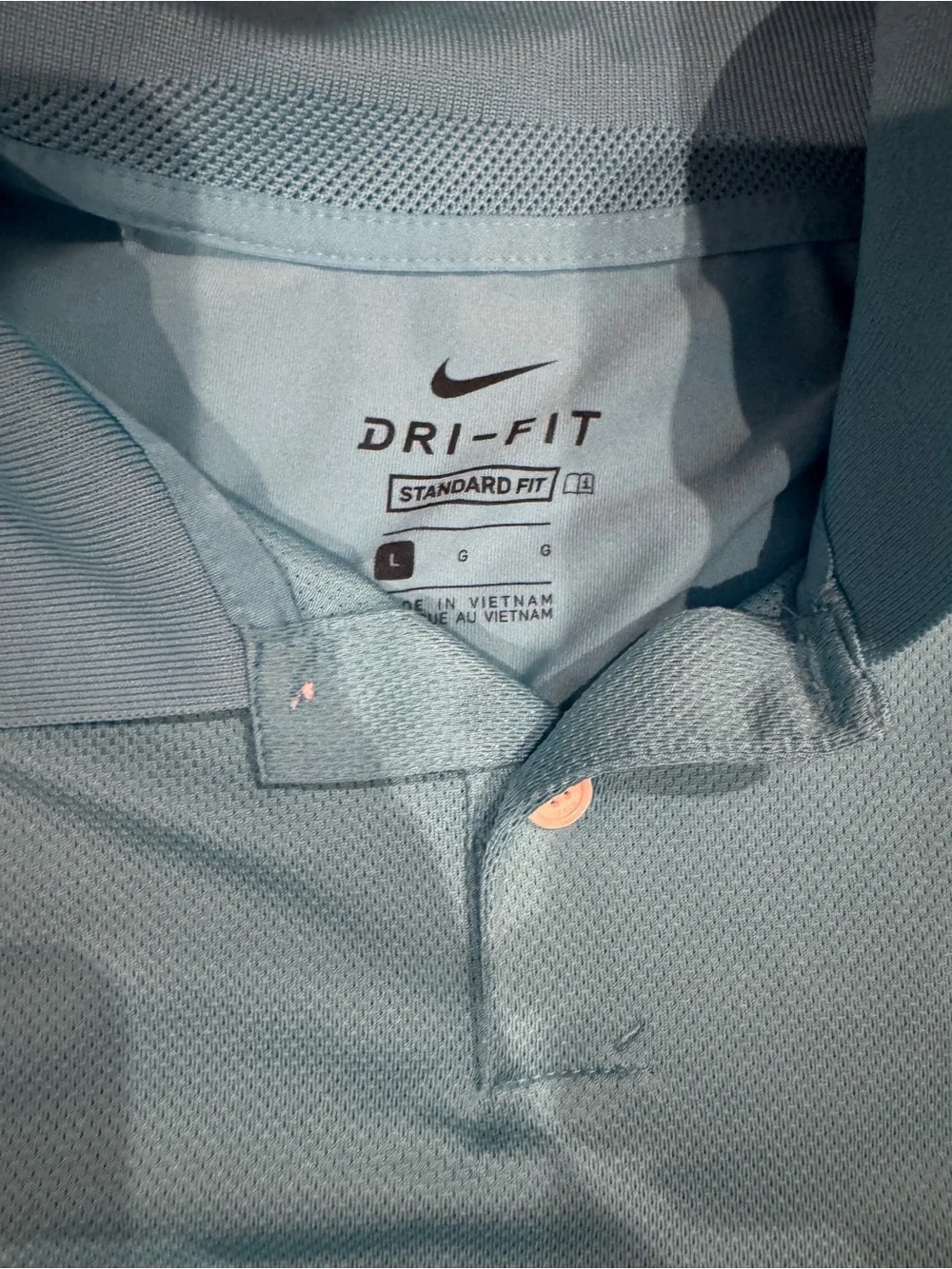 Nike Light Blue and White Striped Dri-FIT Polo